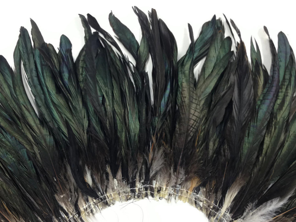 1/2 Yard - 8-10" Natural Black Half Bronze Coque Tail Strung Wholesale Feathers (Bulk)
