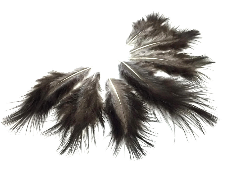 1 Dozen - Natural Black Rooster Chickabou Fluff Feathers