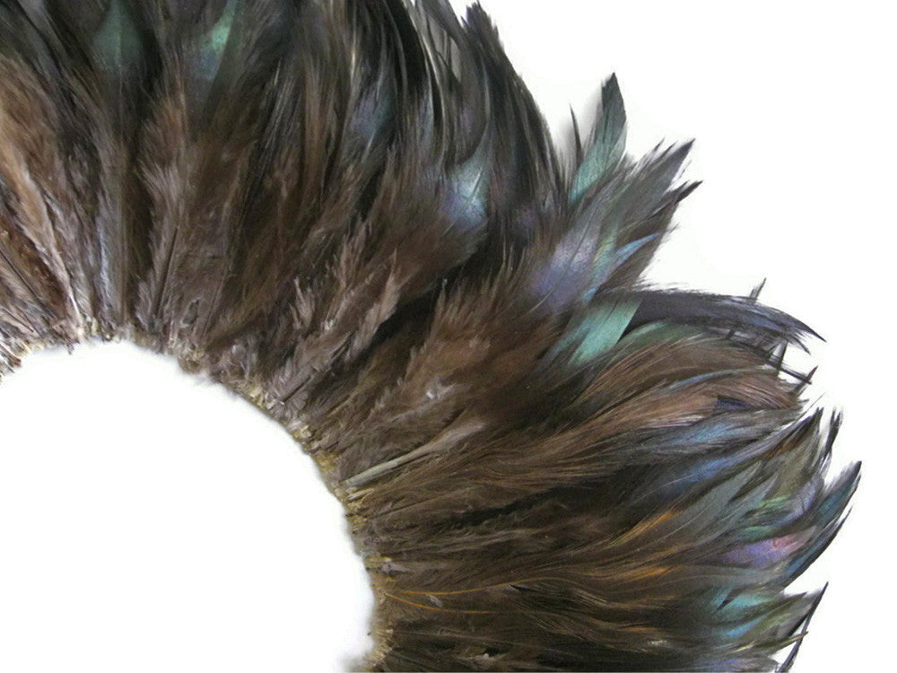 1 Yard - 4-6" Natural Black Bronze Strung Chinese Rooster Saddle Wholesale Feathers (Bulk)