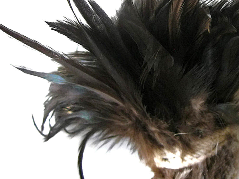 4 Inch Strip - 4-6" Natural Black Bronze Strung Chinese Rooster Saddle Feathers