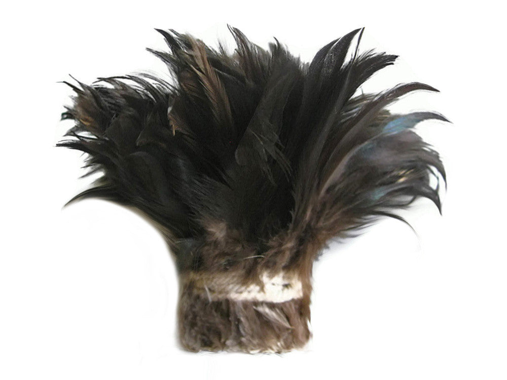 4 Inch Strip - 4-6" Natural Black Bronze Strung Chinese Rooster Saddle Feathers