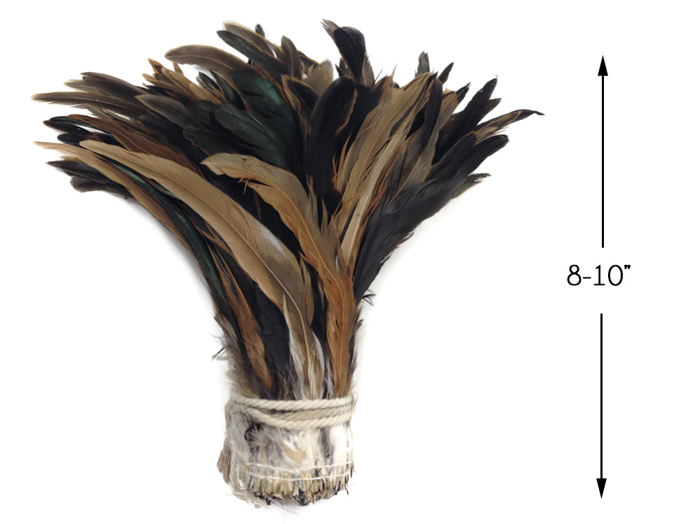 2.5  Inch Strip -  8-10" Natural Brown Half Bronze Coque Tail Strung Rooster Feathers