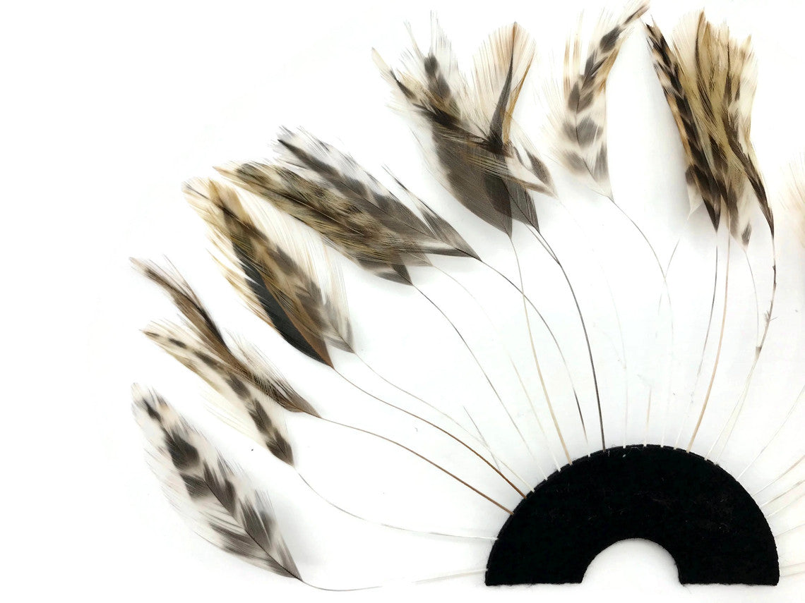 1 Piece - Chinchilla Half Beaded Pinwheel Stripped Rooster Hackle Feather Pads