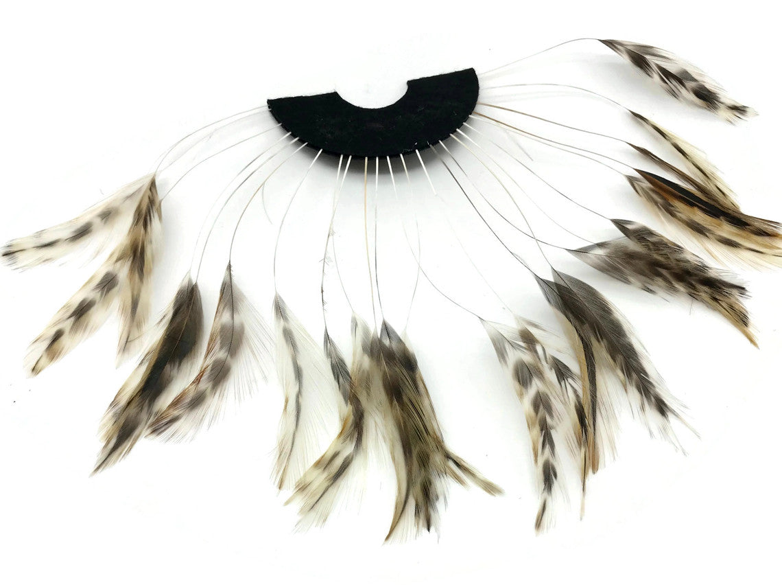 1 Piece - Chinchilla Half Beaded Pinwheel Stripped Rooster Hackle Feather Pads