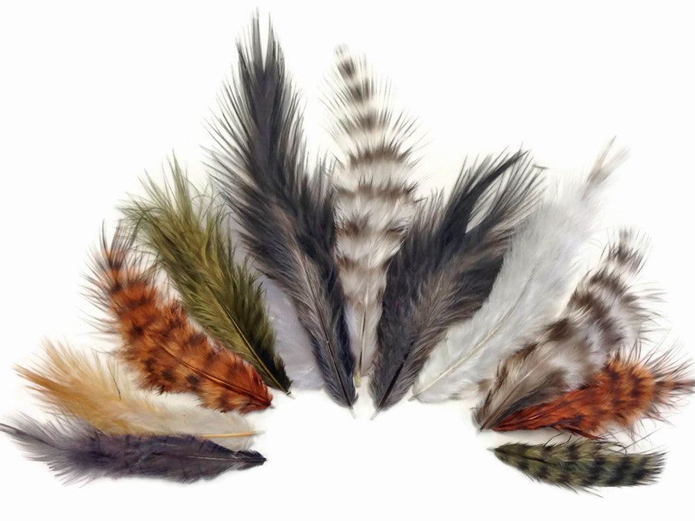 1 Pack - Natural Mix Grizzly Mini Rooster Chickabou Fluff Whiting Wholesale Hair Feathers 0.05 Oz. (Bulk)