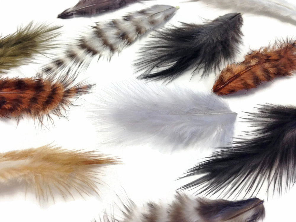 1 Pack - Natural Mix Grizzly Mini Rooster Chickabou Fluff Whiting Wholesale Hair Feathers 0.05 Oz. (Bulk)