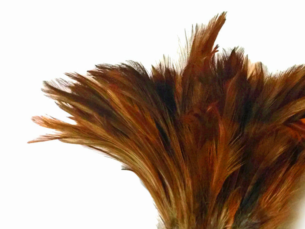 4 Inch Strip - Natural Red Strung Rooster Neck Hackle Feathers