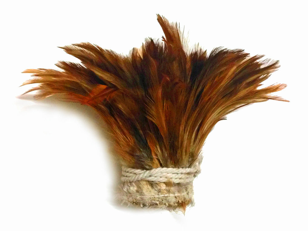 4 Inch Strip - Natural Red Strung Rooster Neck Hackle Feathers