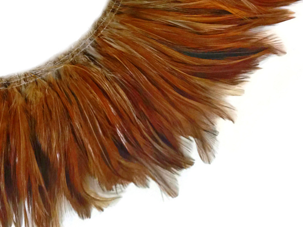 4 Inch Strip - Natural Red Strung Rooster Neck Hackle Feathers