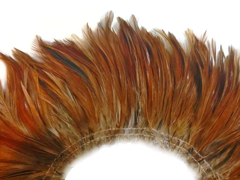 1 Yard - Natural Red Strung Rooster Neck Hackle Wholesale Feathers (Bulk)