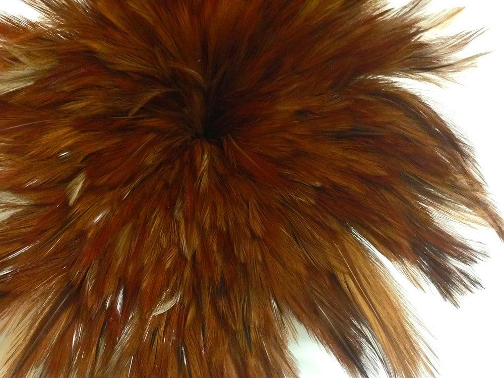 4 Inch Strip - Natural Red Strung Rooster Neck Hackle Feathers