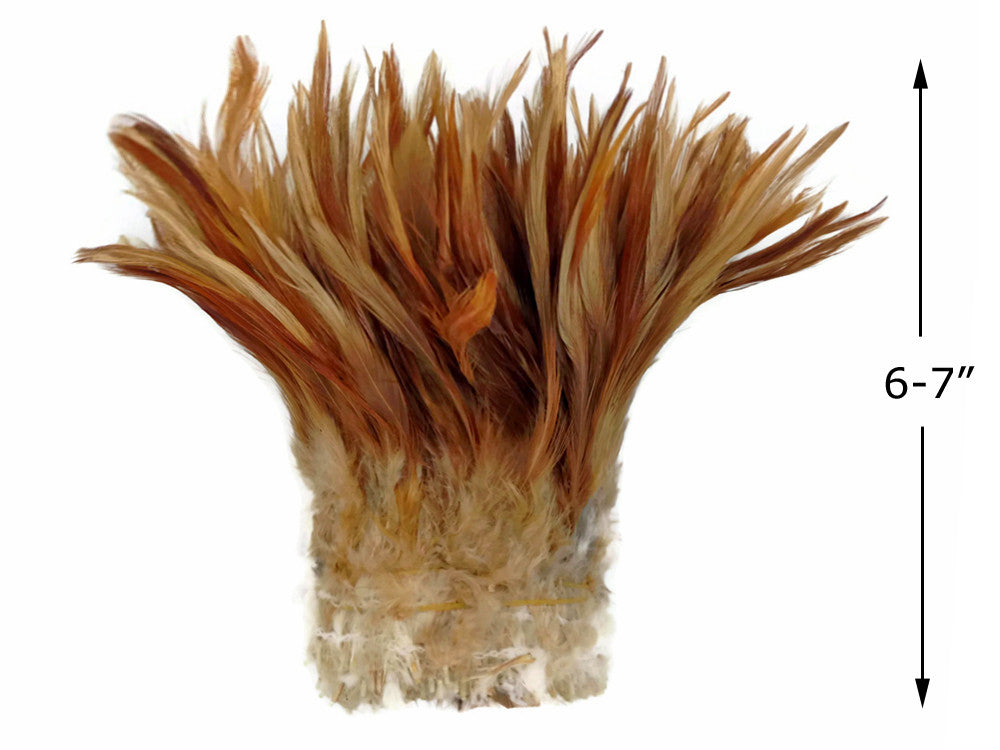 4 Inch Strip - 6-7" Natural Red Strung Chinese Rooster Saddle Feathers