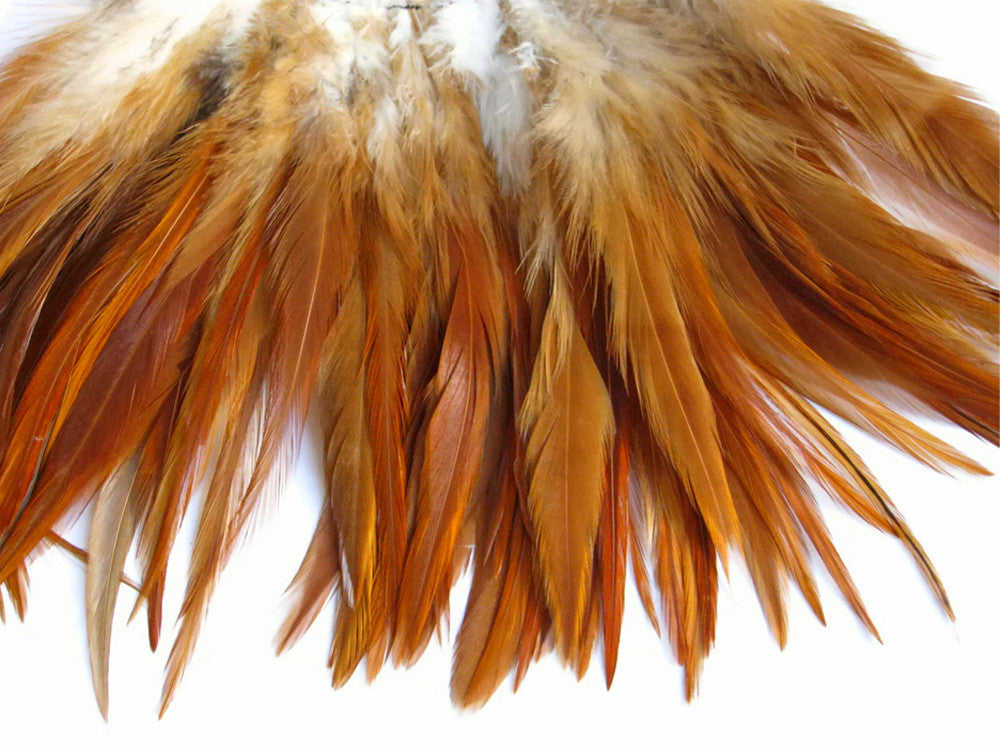 4 Inch Strip - 6-7" Natural Red Strung Chinese Rooster Saddle Feathers