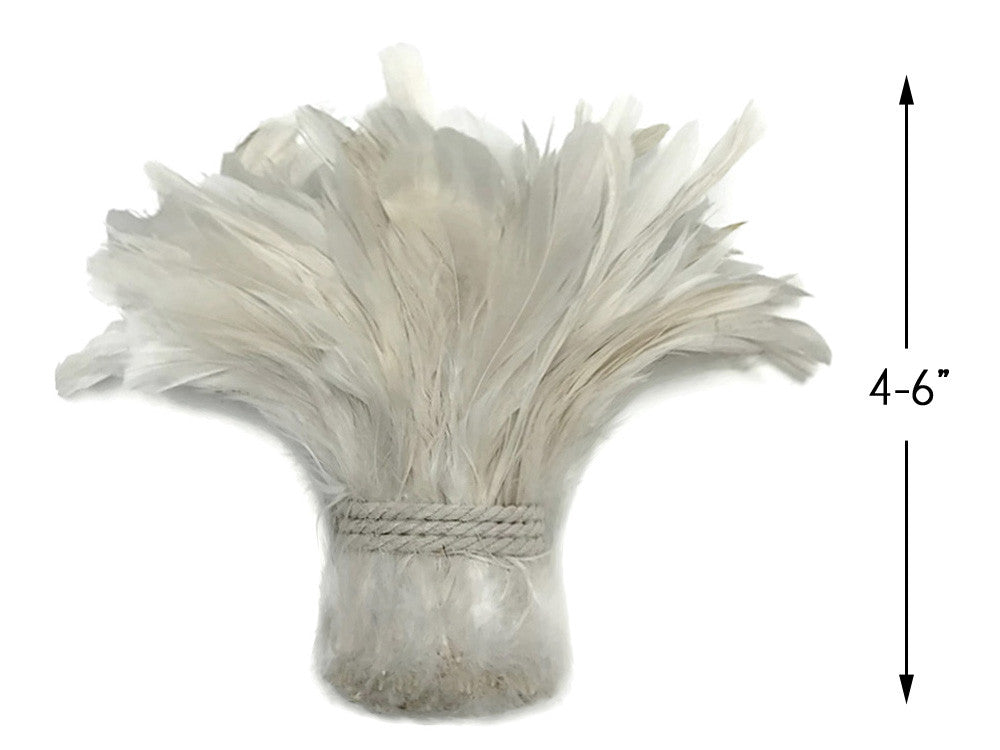 4 Inch Strip - 4-6" Natural White Strung Natural Bleach Rooster Coque Tail Feathers