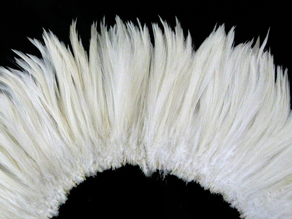 4 Inch Strip - 6-7" Natural White Strung Rooster Neck Hackle Feathers