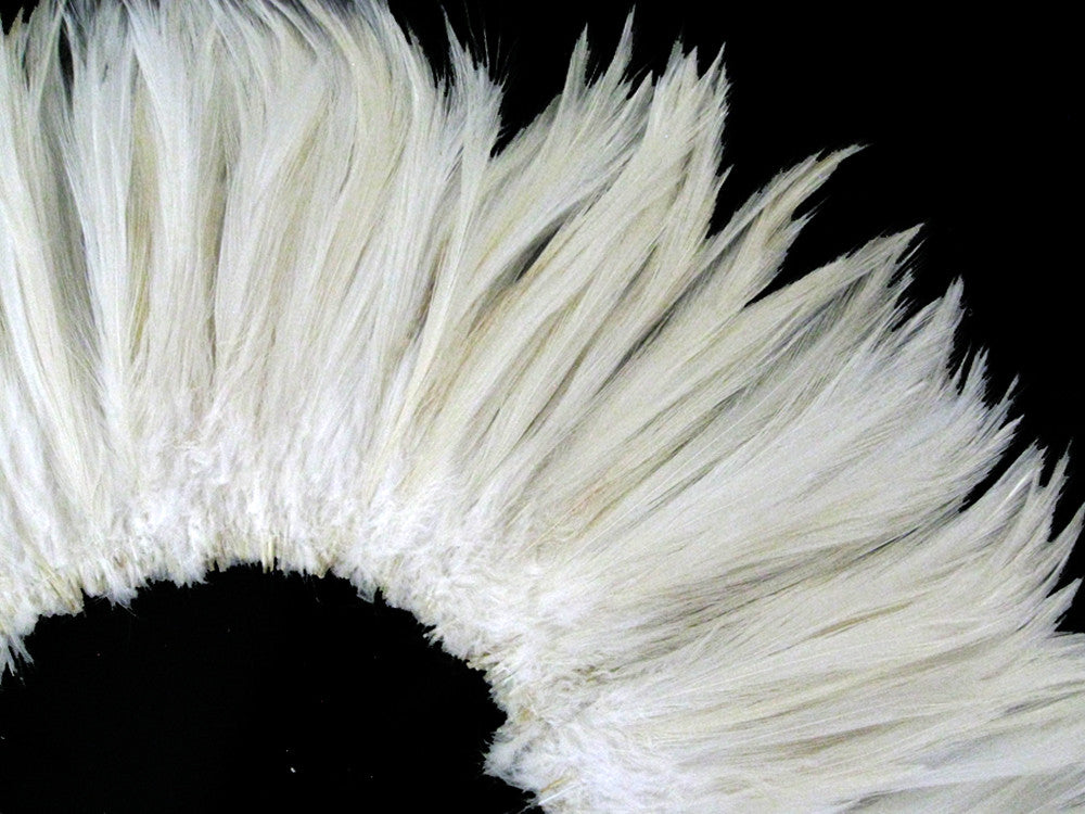 4 Inch Strip - 6-7" Natural White Strung Rooster Neck Hackle Feathers