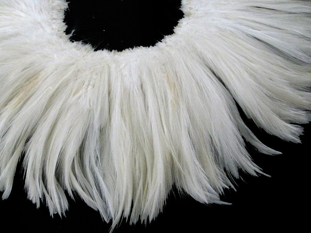 4 Inch Strip - 6-7" Natural White Strung Rooster Neck Hackle Feathers