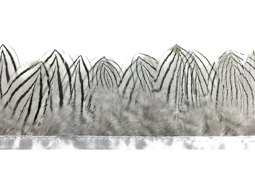 1 Yard - Natural White Silver Pheasant Plumage Feather Trim