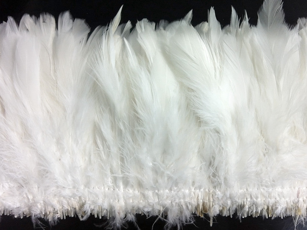 4 Inch Strip - Natural White Strung Rooster Schlappen Feathers