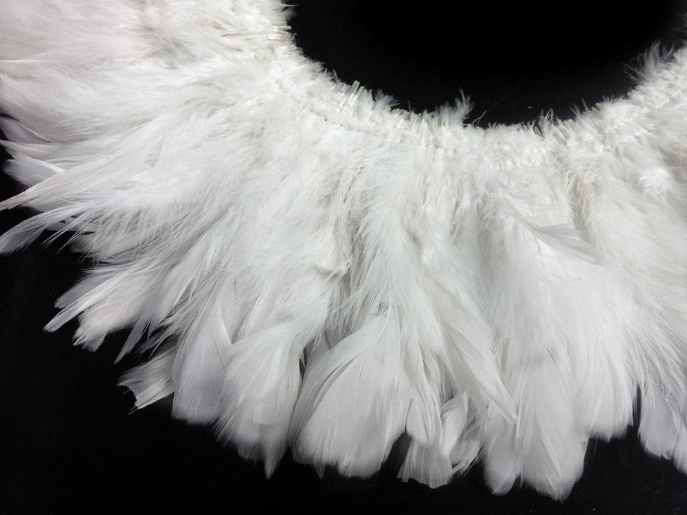 4 Inch Strip - Natural White Strung Rooster Schlappen Feathers