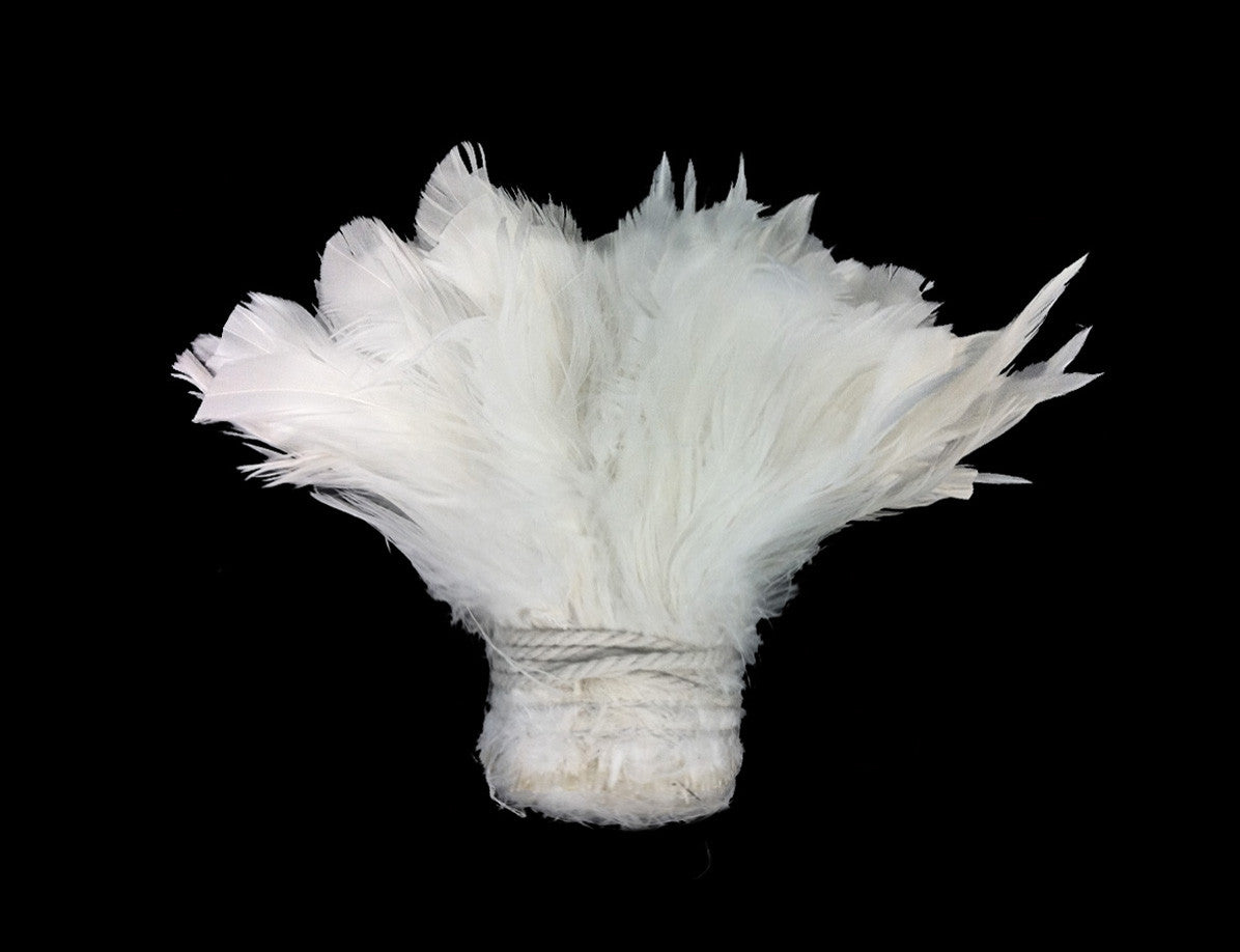 4 Inch Strip - Natural White Strung Rooster Schlappen Feathers