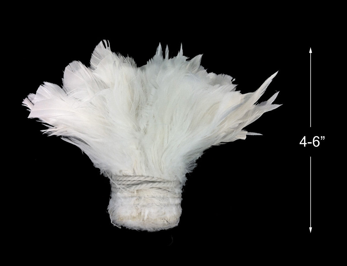 4 Inch Strip - Natural White Strung Rooster Schlappen Feathers