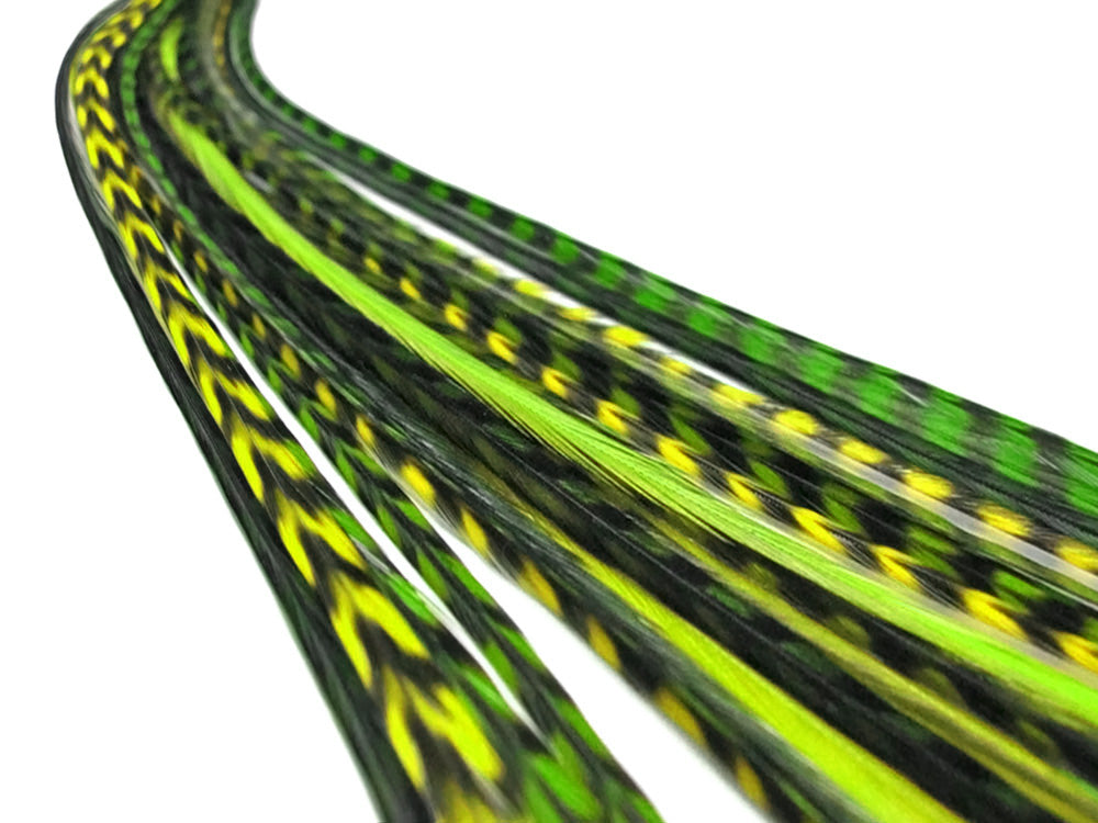 12 Strands - Nature Mix Thin Long Grizzly Whiting Farm Rooster Salon Hair Extension Feathers