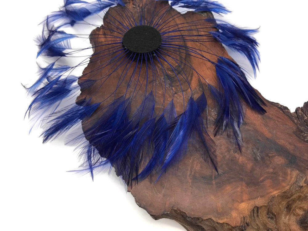 1 Piece - Navy Blue Whole Beaded Pinwheel Stripped Rooster Hackle Feather Plates