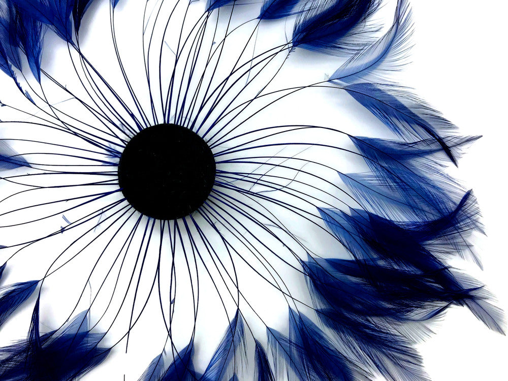 1 Piece - Navy Blue Whole Beaded Pinwheel Stripped Rooster Hackle Feather Plates