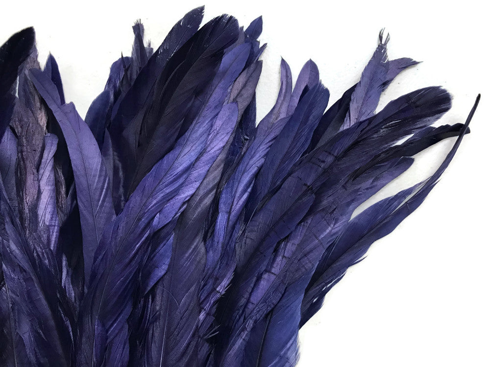 1 Yard - 10-12" Navy Bleach and Dyed Coque Tails Long Feather Trim (Bulk)
