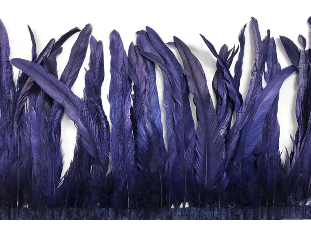 1 Yard - 10-12" Navy Bleach and Dyed Coque Tails Long Feather Trim (Bulk)