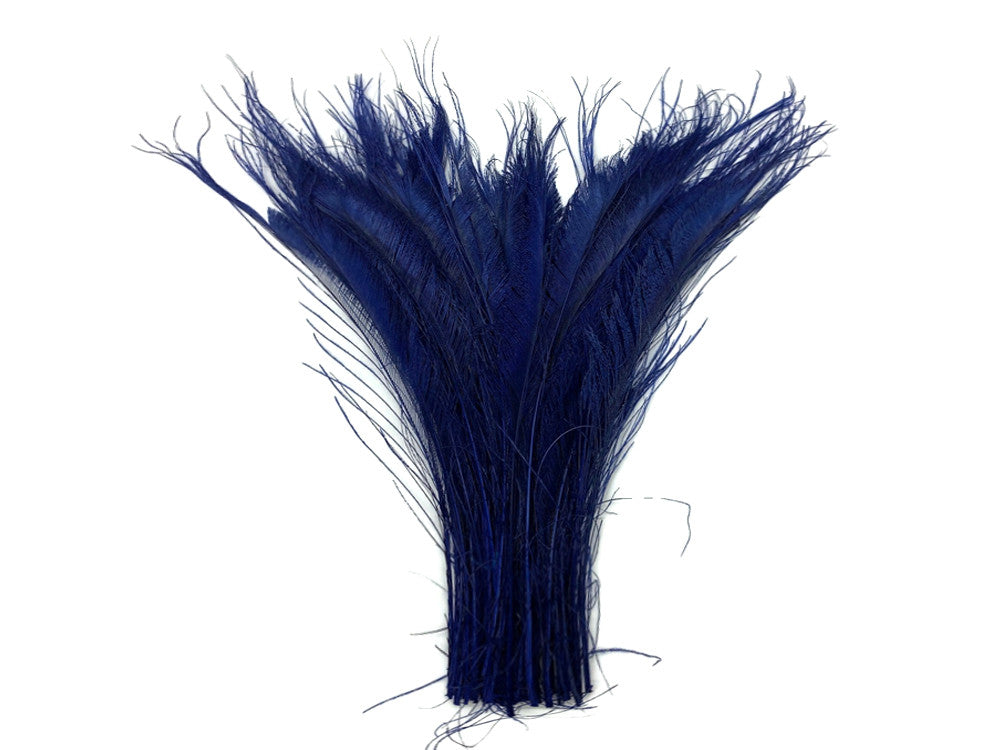 5 Pieces - Navy Blue Bleached & Dyed Peacock Swords Cut Feathers