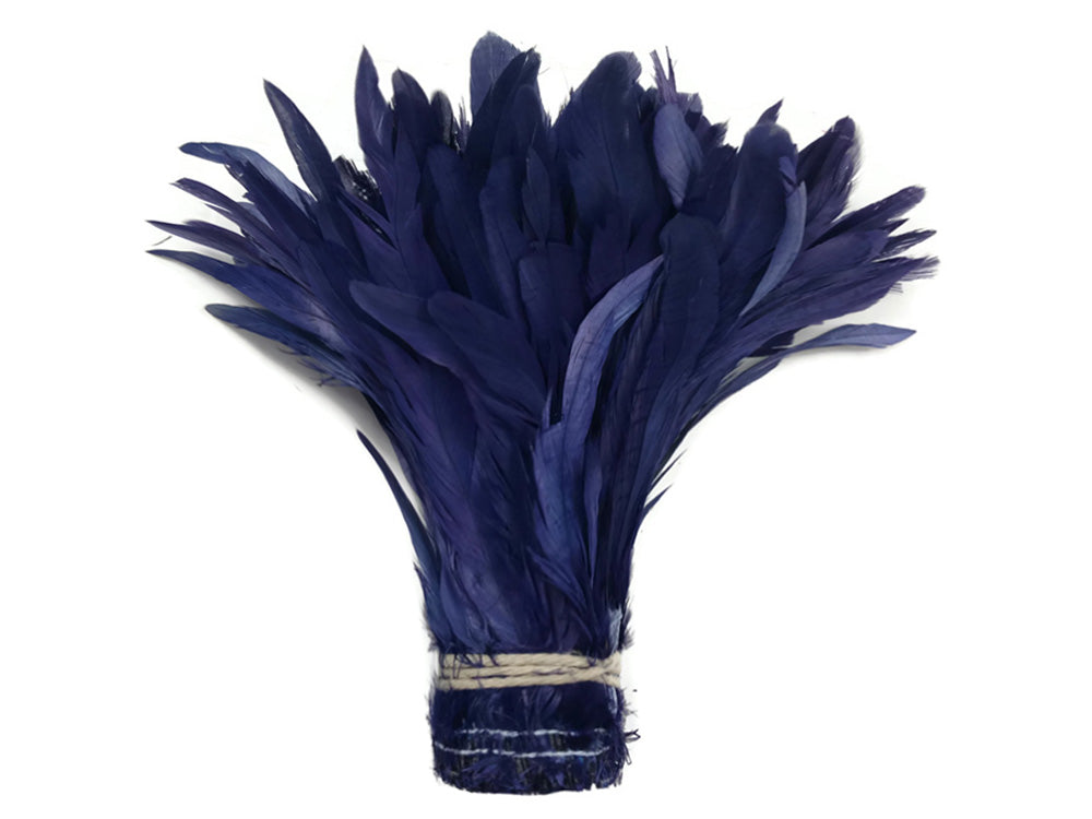 2.5  Inch Strip - 8-10" Navy Blue Strung Natural Bleach & Dyed Coque Tails Feathers