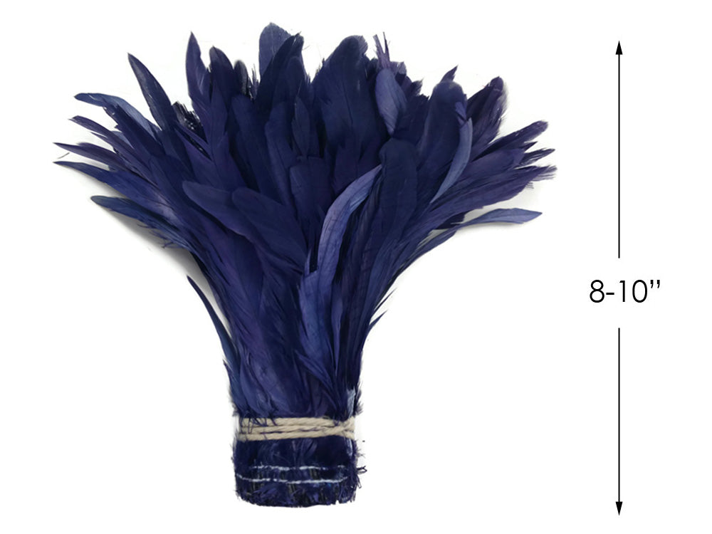 2.5  Inch Strip - 8-10" Navy Blue Strung Natural Bleach & Dyed Coque Tails Feathers