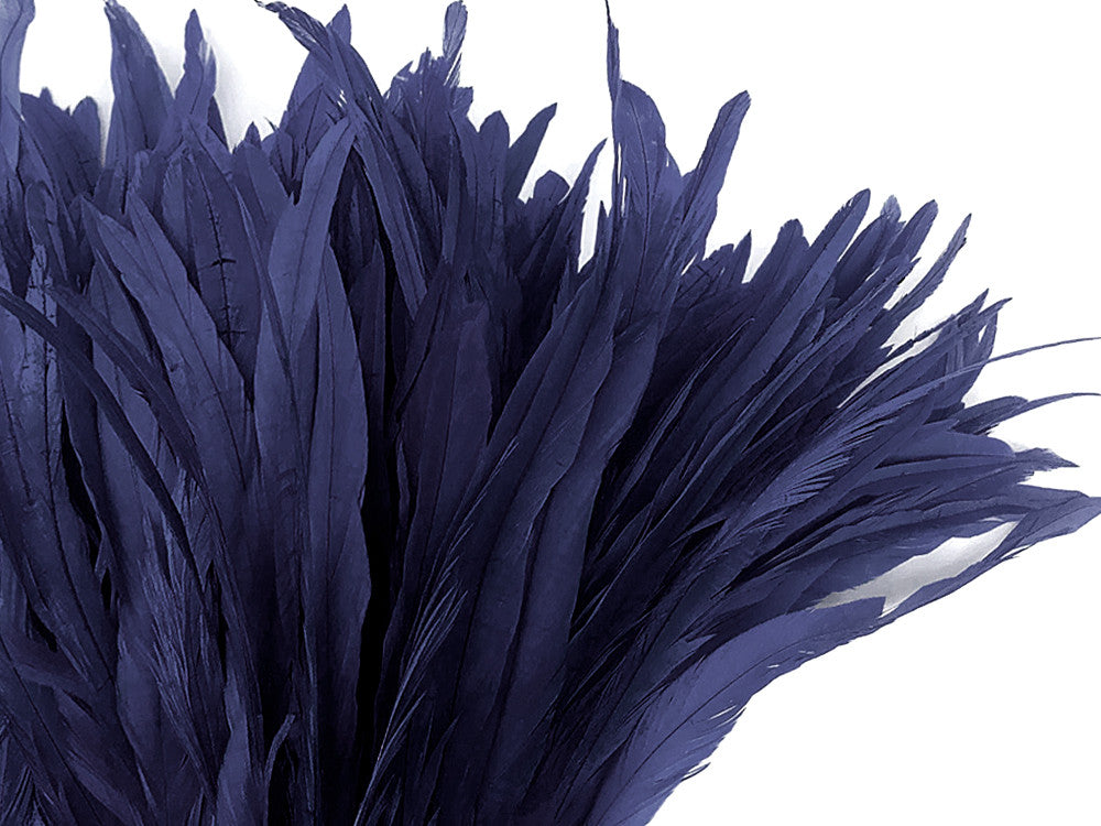 1/2 Yard - 8-10" Navy Blue Strung Natural Bleach & Dyed Rooster Coque Tail Wholesale Feathers (Bulk)