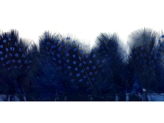 1 Yard - Navy Blue Guinea Hen Polka Dot Plumage Feather Trim