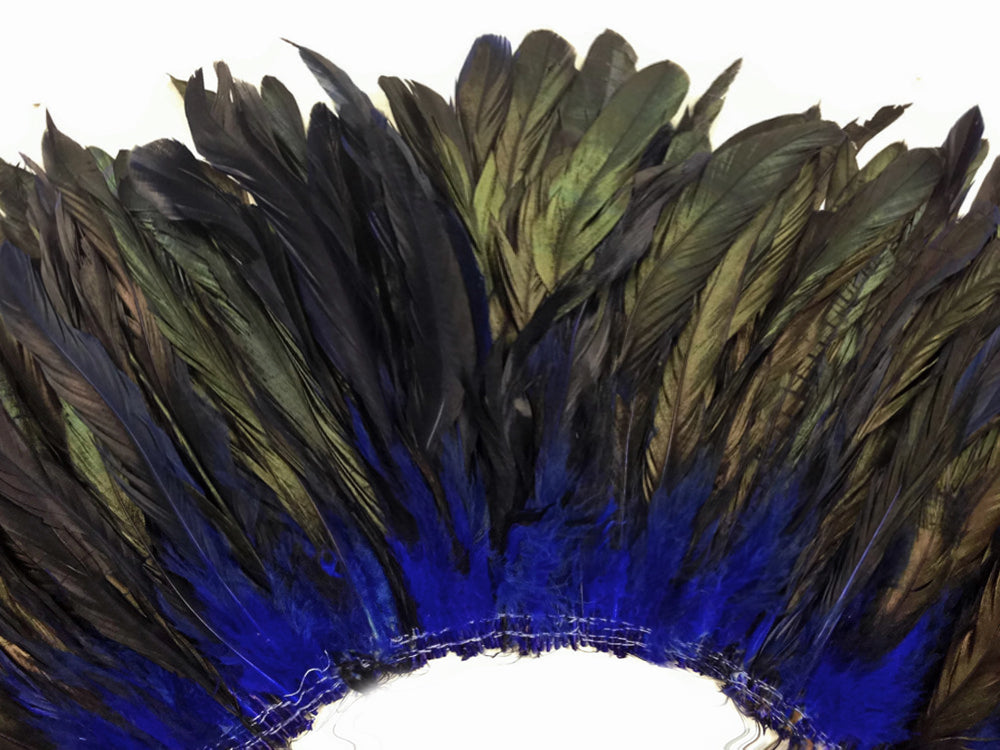 1/2 Yard - 8-10" Navy Blue Half Bronze Natural Dyed Coque Tail Strung Wholesale Feathers (Bulk)