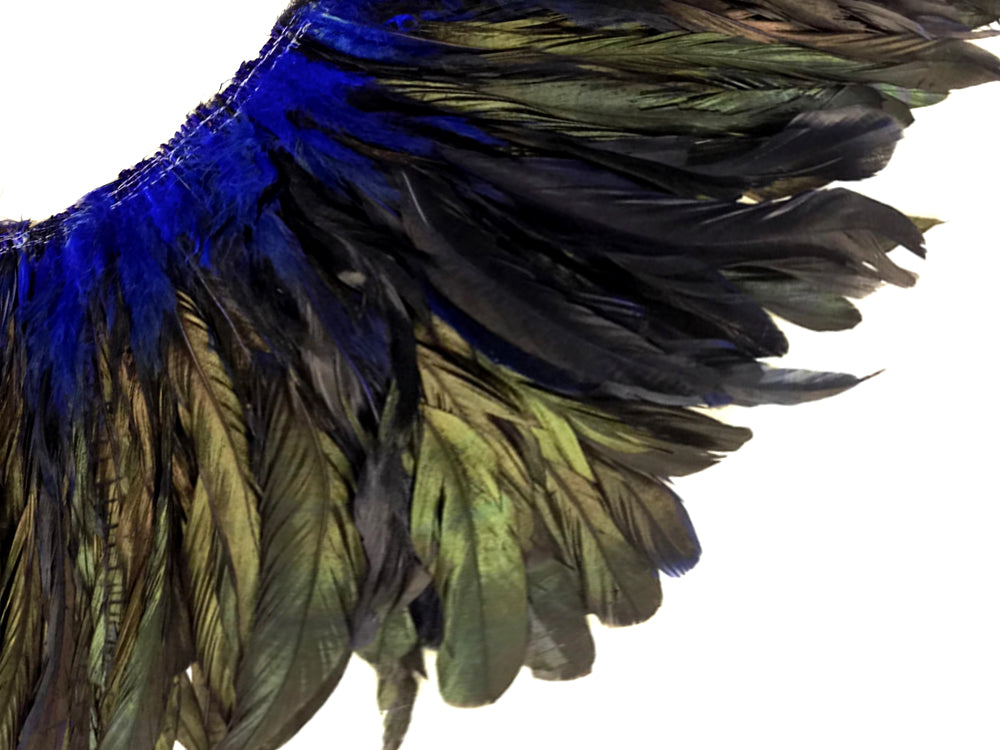 2.5  Inch Strip -  8-10" Navy Blue Half Bronze Natural Dyed Coque Tail Strung Feathers