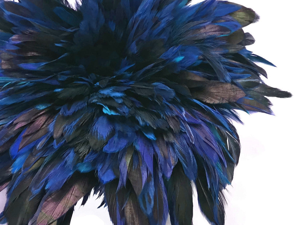 4 Inch Strip - Navy Blue Dyed Half Bronze Strung Rooster Schlappen Feathers