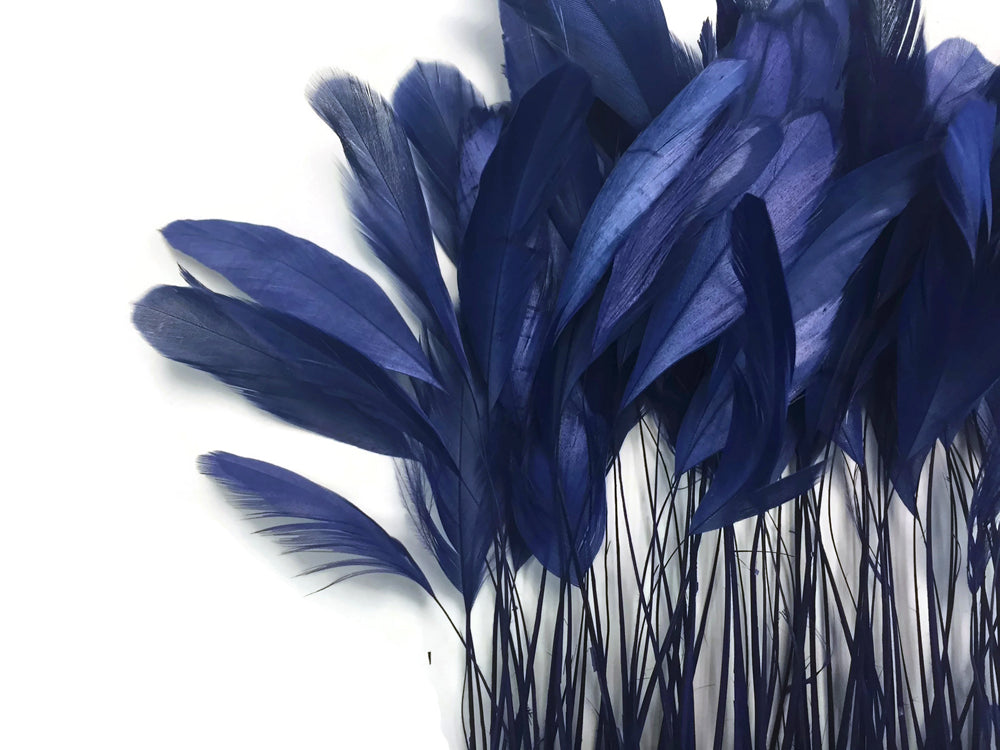 1 Yard - Navy Blue Stripped Coque Tail Feathers Wholesale Trim (Bulk)