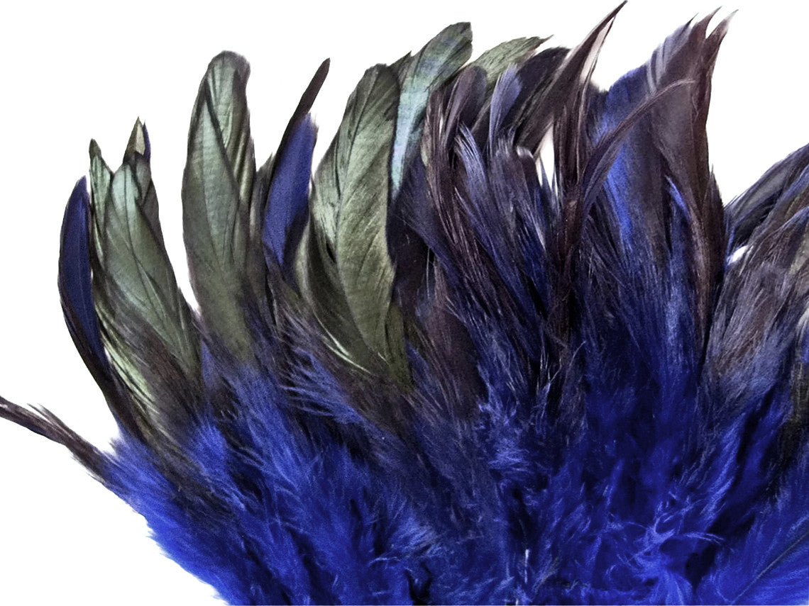 4 Inch Strip - Navy Blue Dyed Half Bronze Strung Rooster Schlappen Feathers