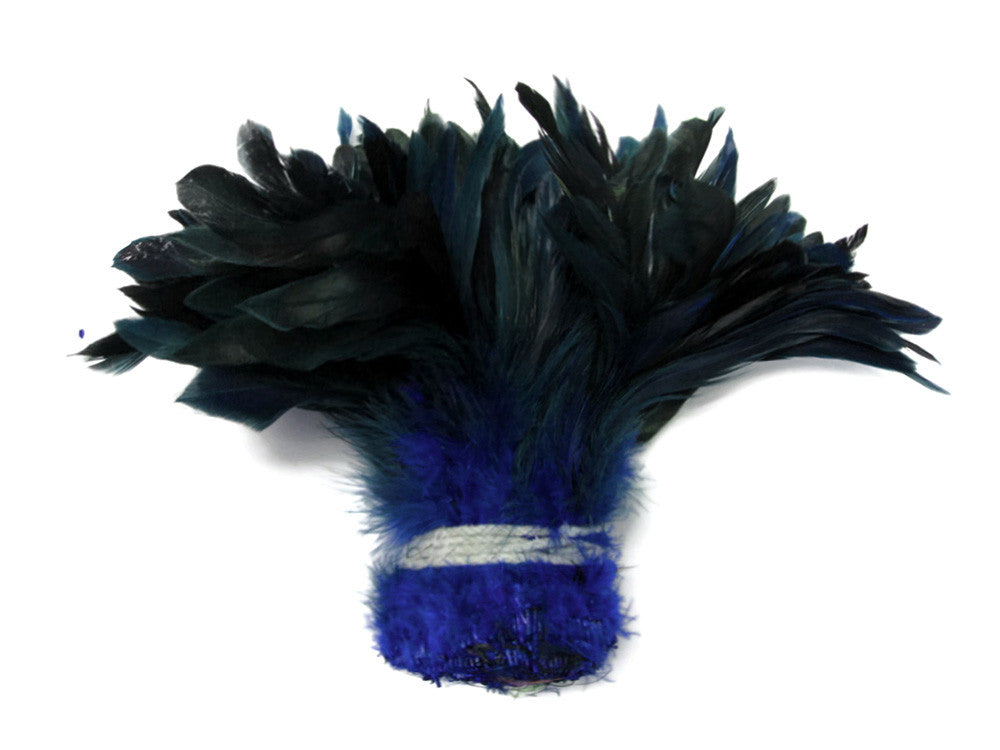 4 Inch Strip - Navy Blue Dyed Half Bronze Strung Rooster Schlappen Feathers