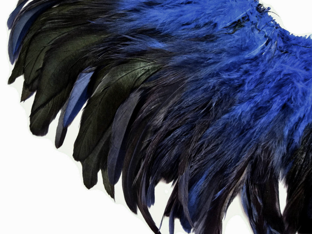 4 Inch Strip - Navy Blue Dyed Half Bronze Strung Rooster Schlappen Feathers