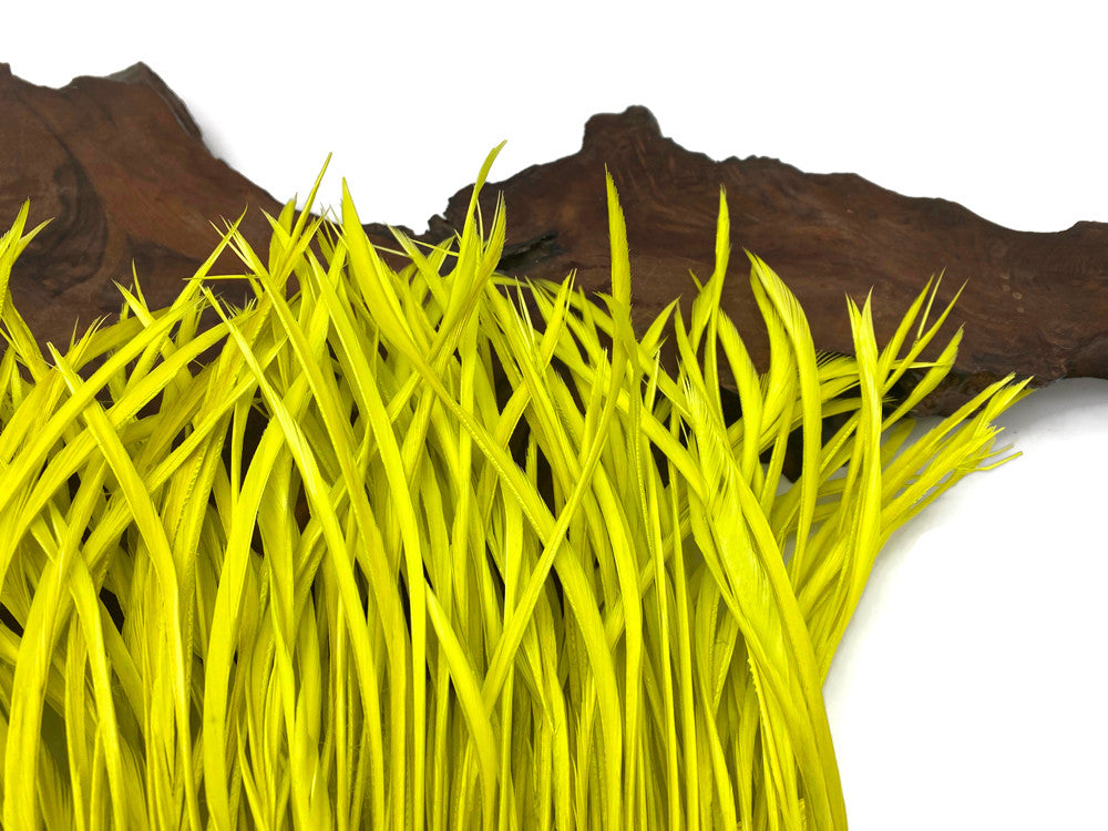 1 Yard - Neon Yellow Goose Biots Stripped Wing Wholesale Feather Trim