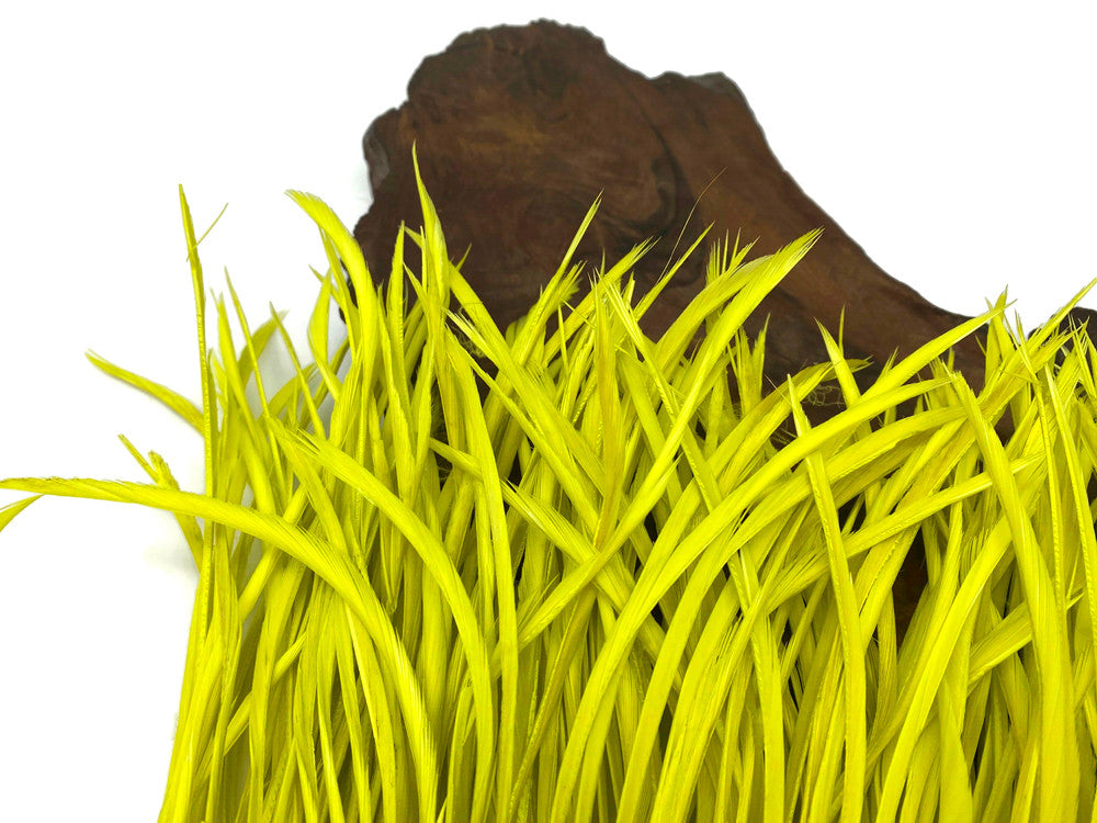 1 Yard - Neon Yellow Goose Biots Stripped Wing Wholesale Feather Trim