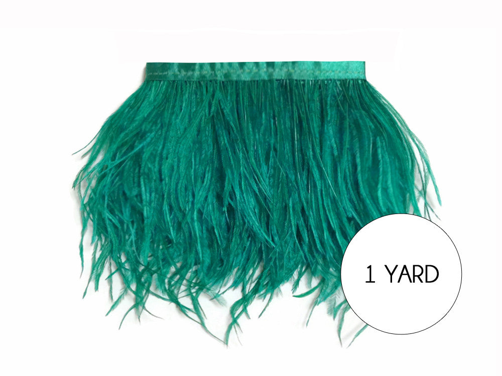 1 Yard - Ocean Green Ostrich Fringe Trim Wholesale Feather (Bulk)