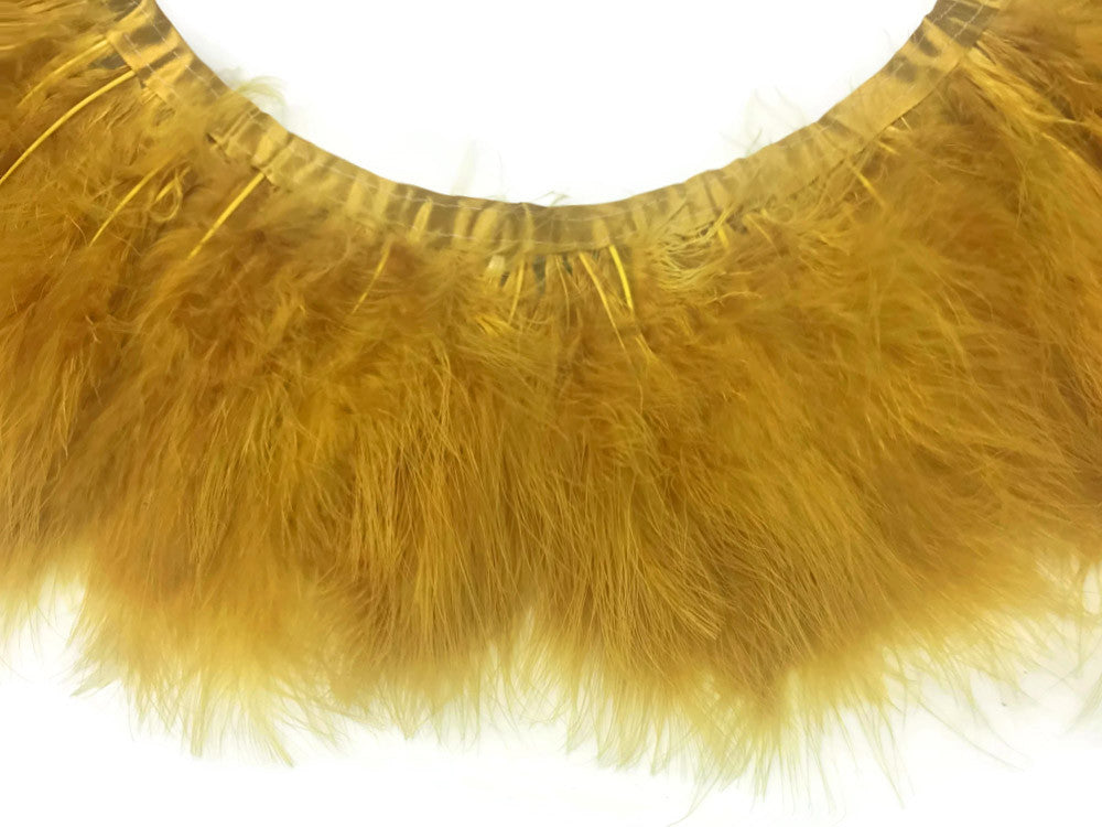 1 Yard - Old Antique Gold Marabou Turkey Fluff Feather Fringe Trim