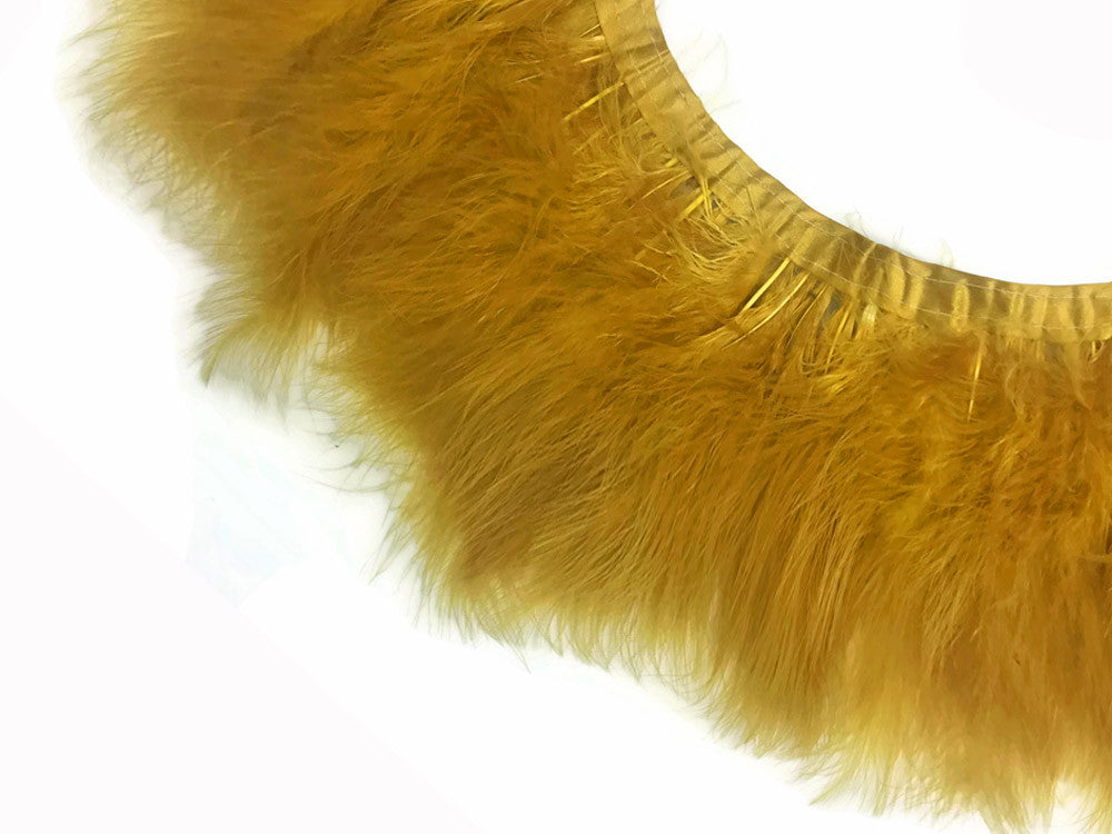 1 Yard - Old Antique Gold Marabou Turkey Fluff Feather Fringe Trim