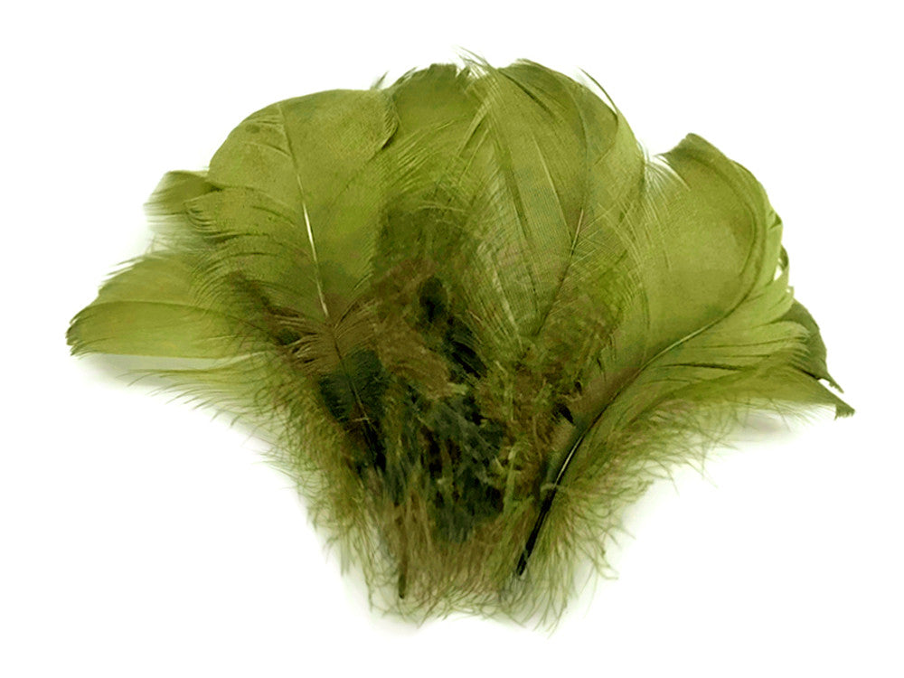 1 Pack - 2-3" Olive Green Goose Coquille Loose Feathers - 0.35 Oz.