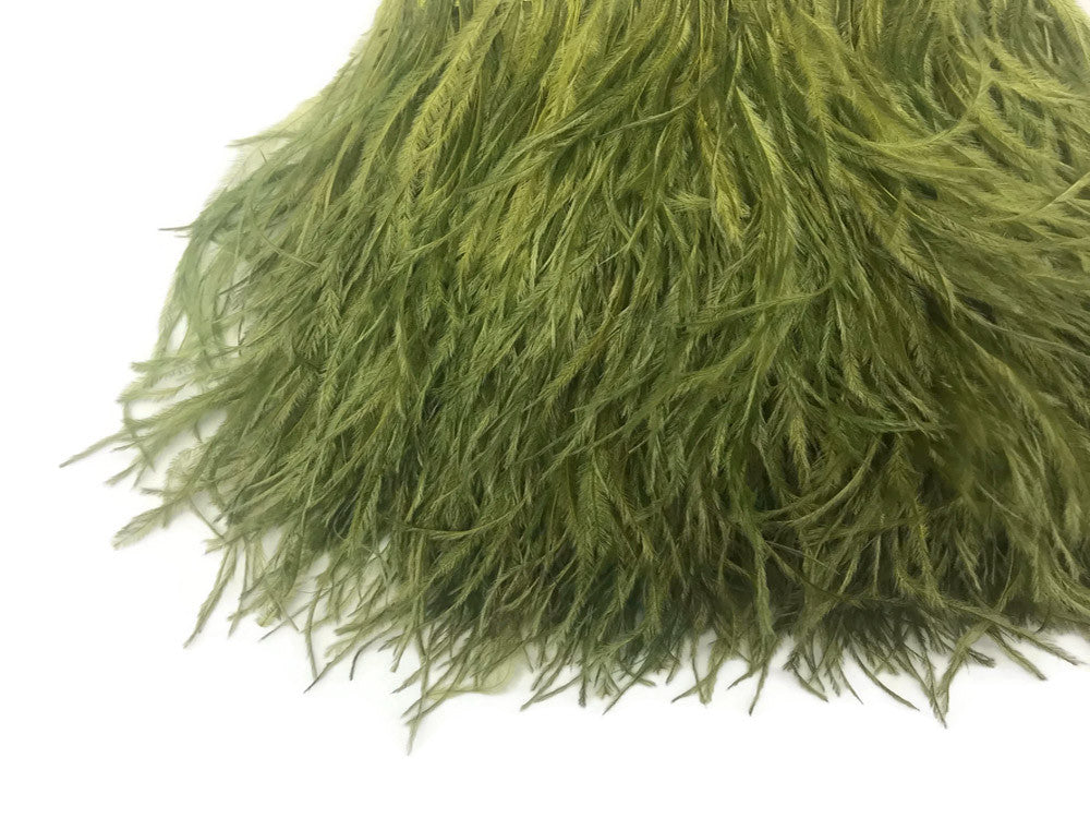 6 Inch Strip - Olive Green Ostrich Fringe Trim Feather